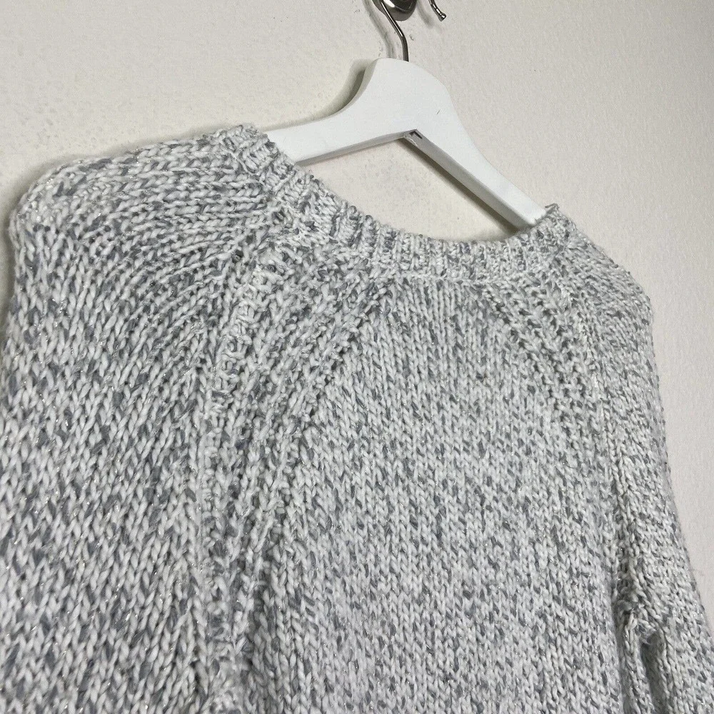 St. John's Bay White Marled Metallic Silver and Gold Sparkle Sweater M